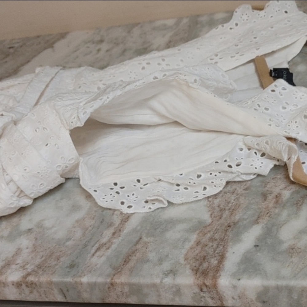 Majorelle Mistwood White Ruffle Cotton Eyelet Wrap Long Pinafore Type Dress XS - Picture 12 of 13